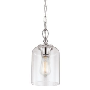 Feiss Hounslow polished nickel 1 light mini pendant with clear glass shade closeup