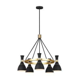 Joan 5 light modern chandelier in midnight black and burnished brass