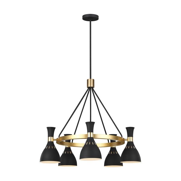 Joan 5 light modern chandelier in midnight black and burnished brass
