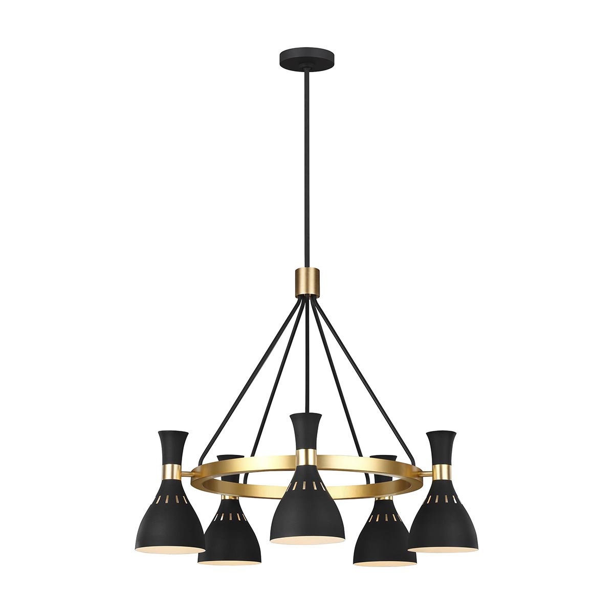 Joan 5 light modern chandelier in midnight black and burnished brass