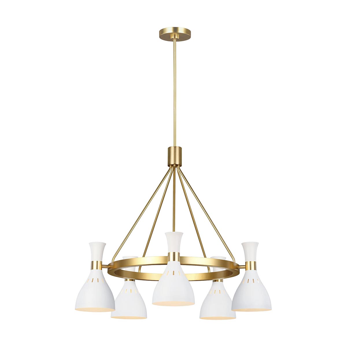 Feiss Joan 5 Light Modern Chandelier Matte White / Burnished Brass