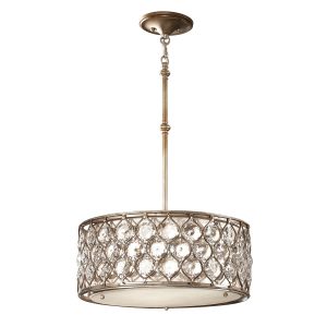 Feiss Lucia designer 3 light burnished silver drum crystal ceiling pendant