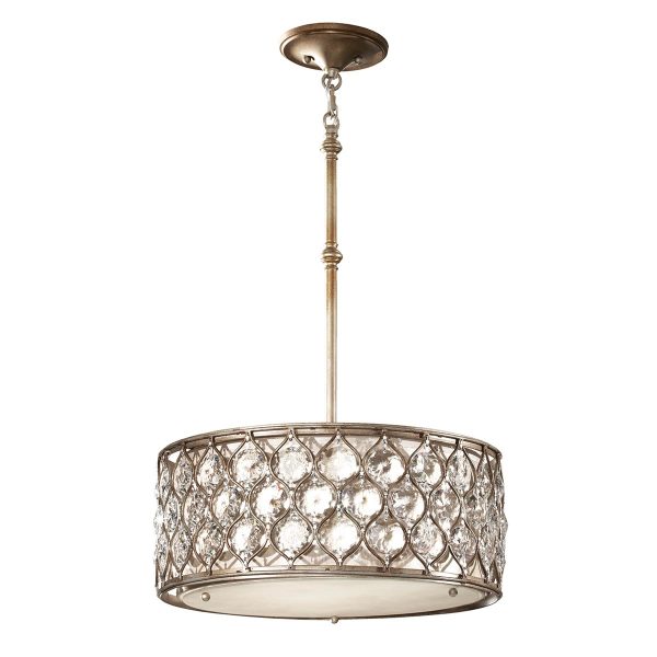Feiss Lucia designer 3 light burnished silver drum crystal ceiling pendant