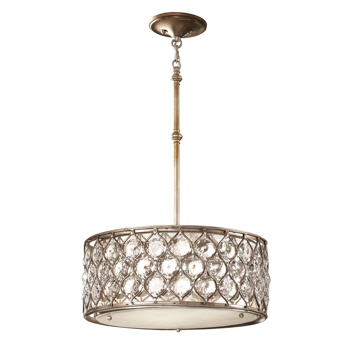 Feiss Lucia Designer 3 Light Burnished Silver Crystal Drum Pendant
