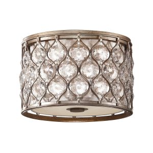 Feiss Lucia crystal 2 lamp burnished silver drum flush low ceiling light