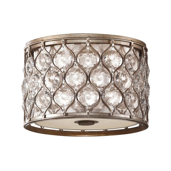 Feiss Lucia crystal 2 lamp burnished silver drum flush low ceiling light