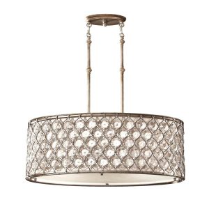 Feiss Lucia designer 3 light burnished silver oval ceiling pendant with crystal