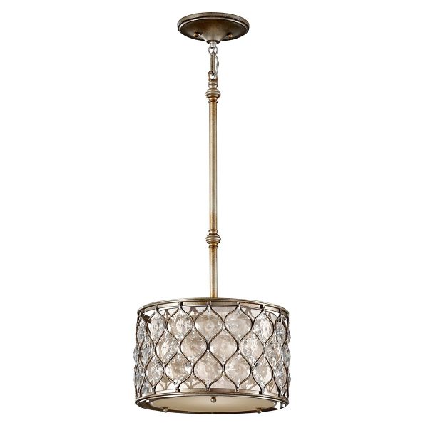 Feiss Lucia small designer 1 light burnished silver ceiling pendant with crystal