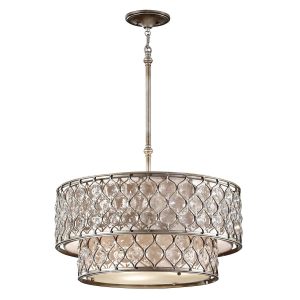 Feiss Lucia large 6 light burnished silver 2-tier crystal ceiling pendant