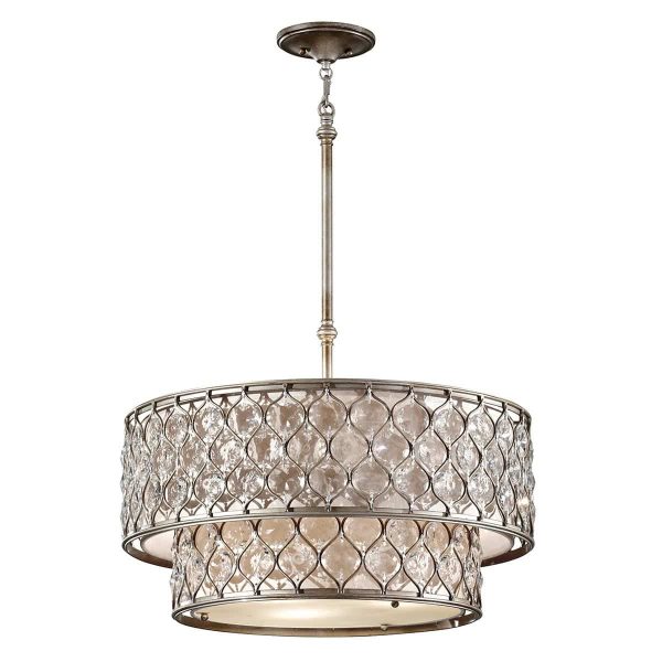 Feiss Lucia large 6 light burnished silver 2-tier crystal ceiling pendant