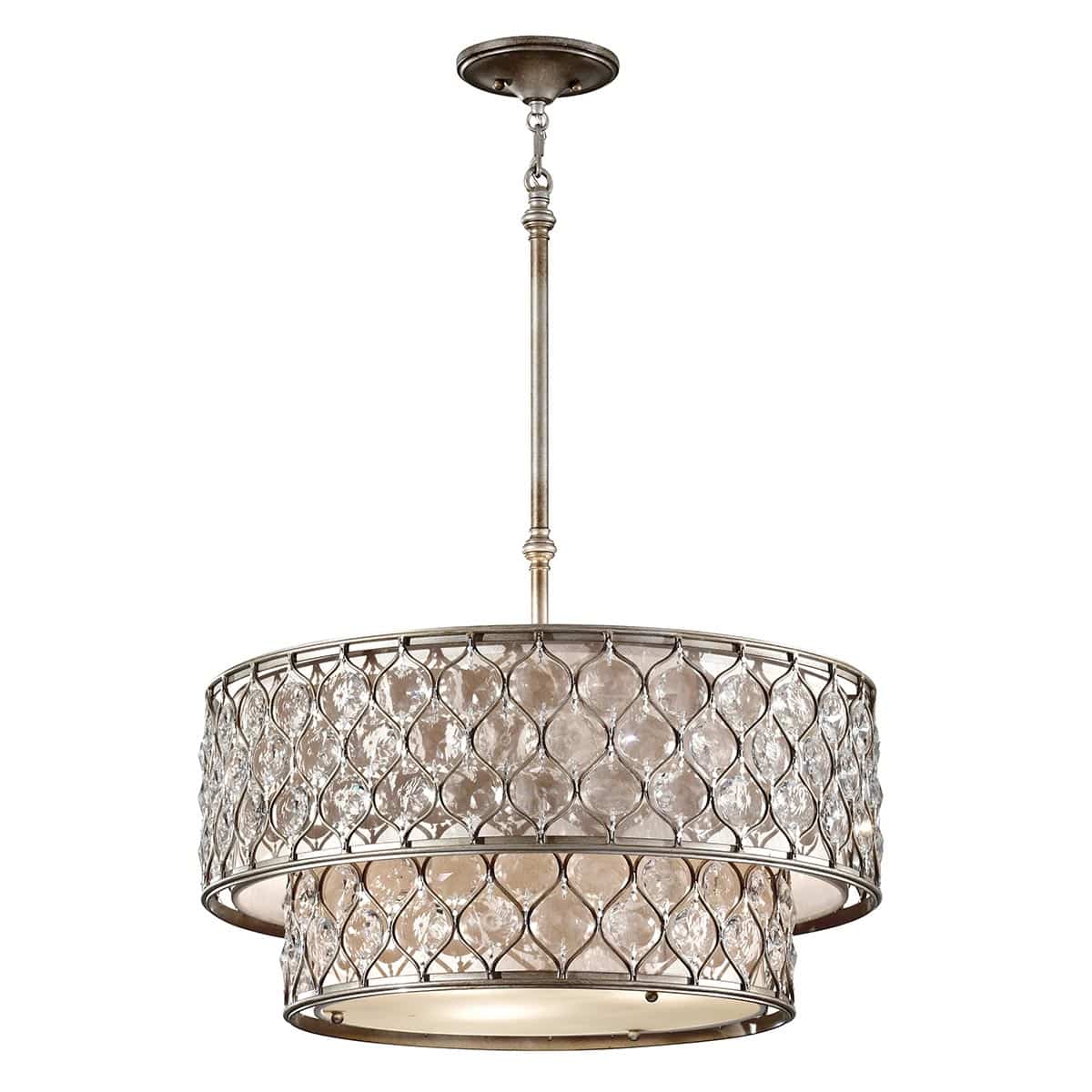 Feiss Lucia Large 6 Light Burnished Silver 2-Tier Crystal Ceiling Pendant