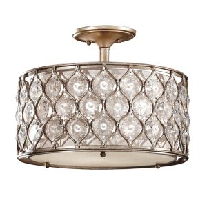 Feiss Lucia crystal 2 lamp burnished silver semi flush low ceiling light
