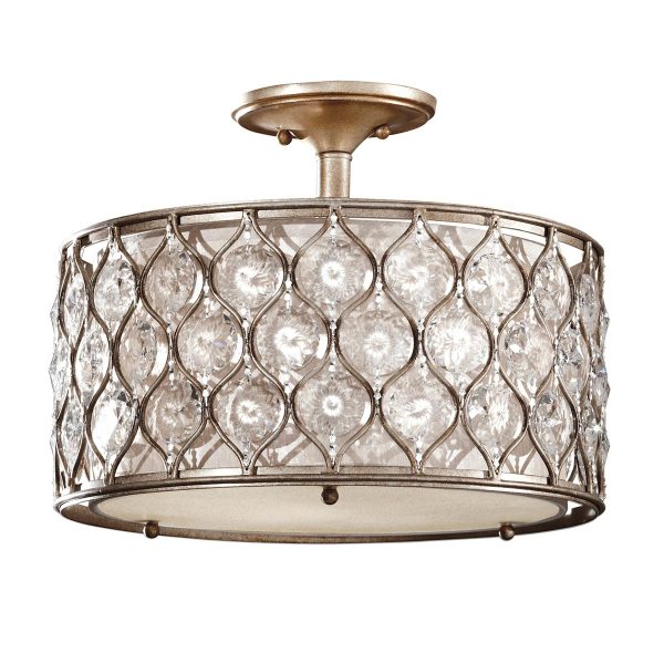 Feiss Lucia crystal 2 lamp burnished silver semi flush low ceiling light