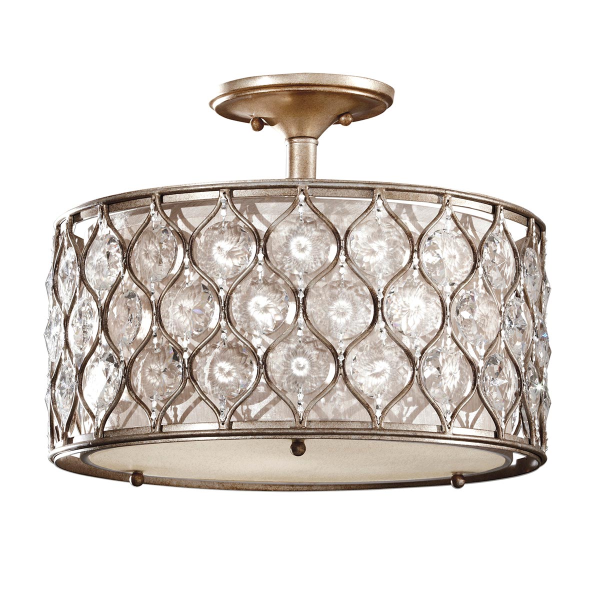 Feiss Lucia Crystal 3 Lamp Burnished Silver Semi Flush Low Ceiling Light