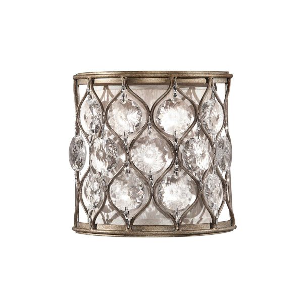 Lucia designer 1 light burnished silver wall light, inset with Bauchinia sunflower crystals