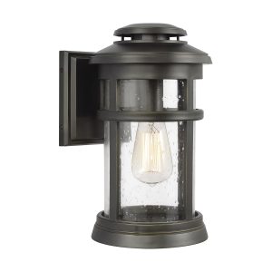 Feiss Newport 1 light medium outdoor wall lantern in antique bronze with seeded glass