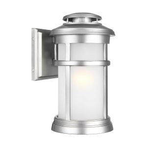 Feiss Newport 1 light medium outdoor wall lantern in brushed silver with seeded glass