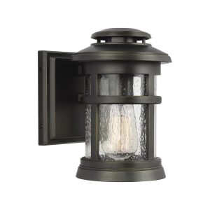 Feiss Newport 1 light small outdoor wall lantern in antique bronze with seeded glass