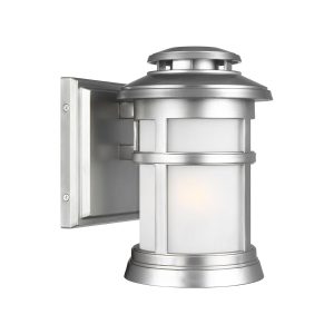 Feiss Newport 1 light small outdoor wall lantern in brushed silver with seeded glass