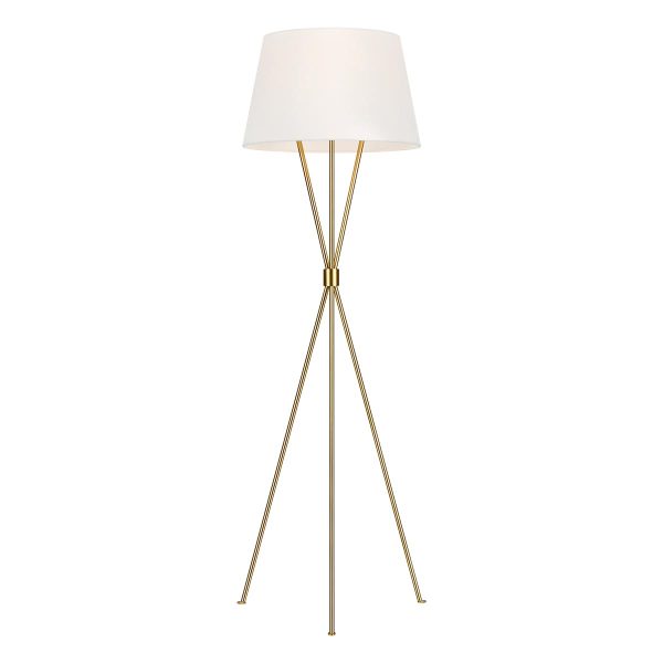 Feiss Penny limited edition burnished brass 1 light tripod floor lamp with white linen shade