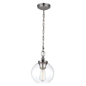 Feiss Tabby 1 light small polished nickel pendant with clear glass shade