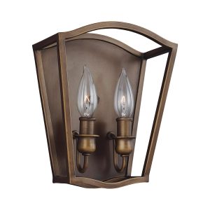 Yarmouth classic 2 lamp wall light open lantern in aged brass