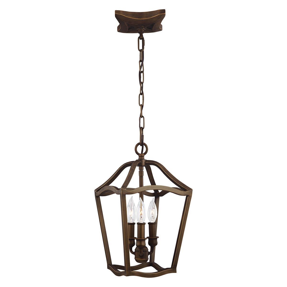 Feiss Yarmouth Small 3 Light Hanging Open Lantern Pendant Aged Brass
