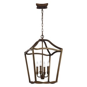 Feiss Yarmouth 4 light hanging open lantern pendant in aged brass finish
