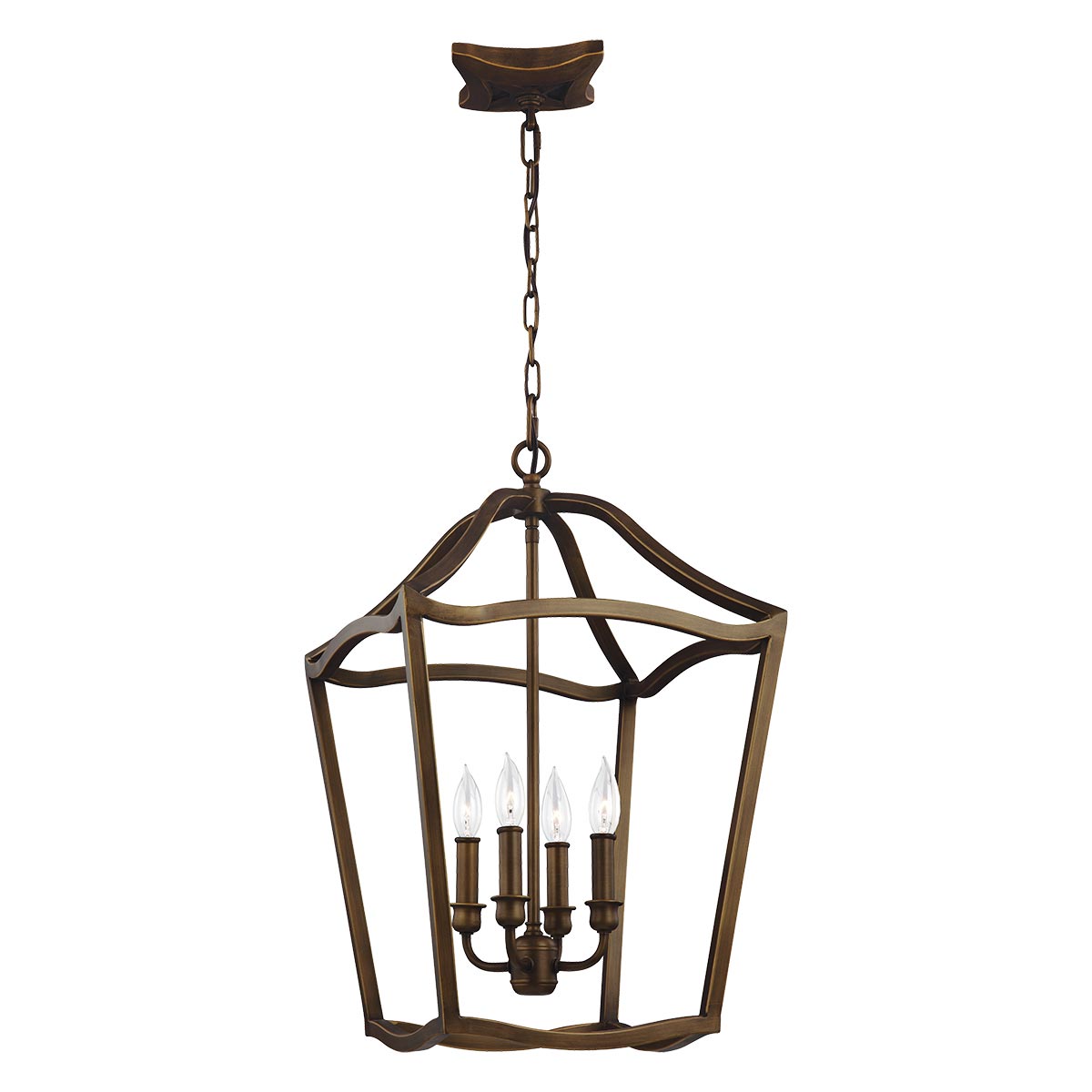 Feiss Yarmouth Medium 4 Light Hanging Open Lantern Pendant Aged Brass