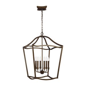 Feiss Yarmouth 6 light hanging open lantern pendant in aged brass finish