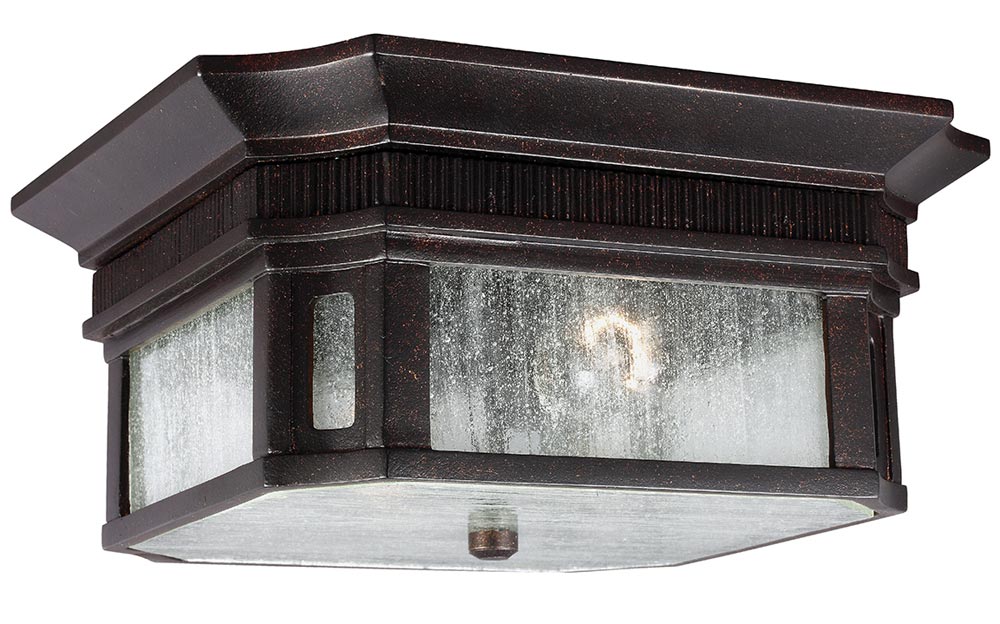 Feiss Federal 2 Light Outdoor Flush Porch Light Gilded Bronze With Seeded Glass