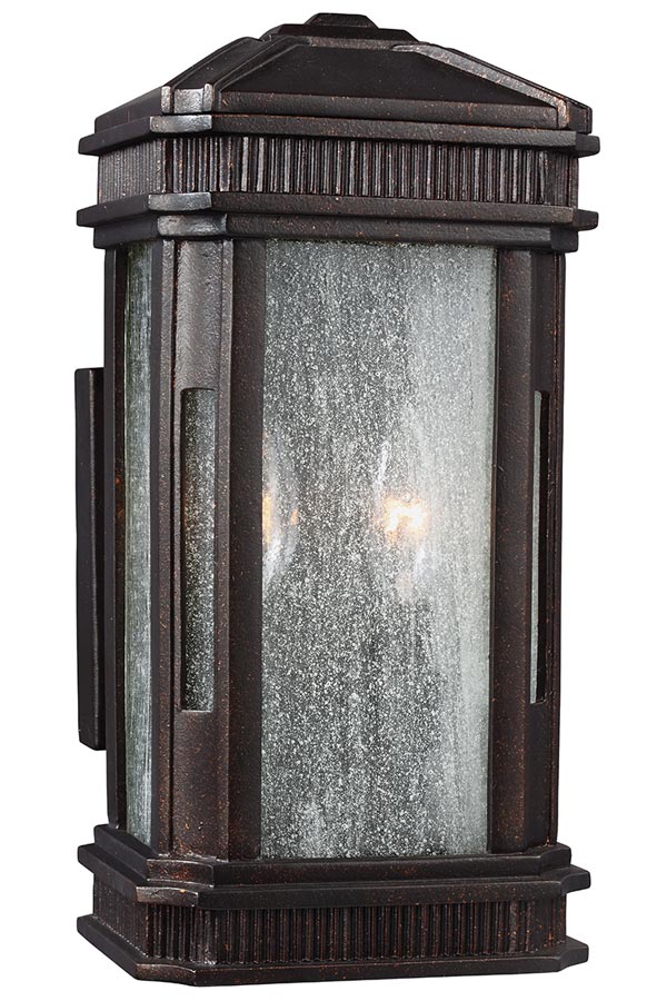 Feiss Federal 2 Light Outdoor Wall Lantern Gilded Bronze With Seeded Glass