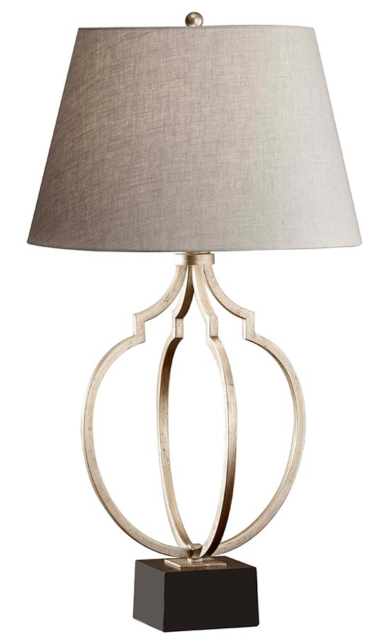 Feiss Grandeur Table Lamp In Silver Leaf With Classic Grey Linen Shade