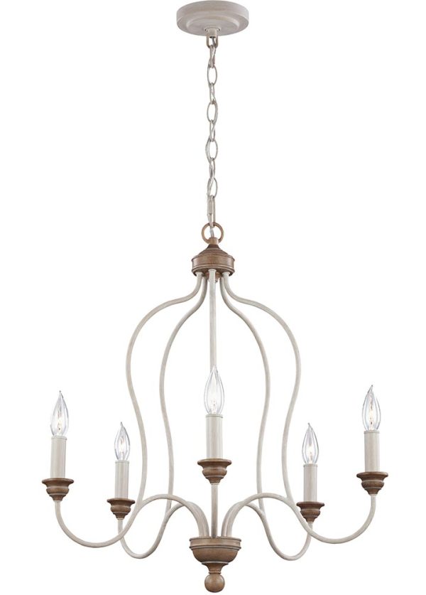 Feiss Hartsville 5 Light Chandelier Chalk Washed Farmhouse Style