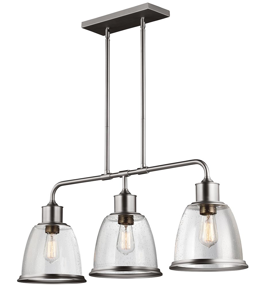 Feiss Hobson 3 Light Island Chandelier Satin Nickel With Seeded Glass