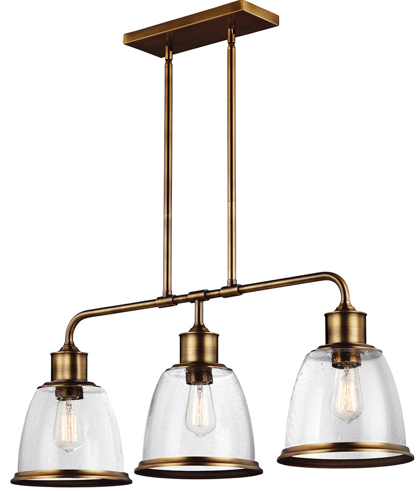 Feiss Hobson 3 Light Island Chandelier Aged Brass With Seeded Glass