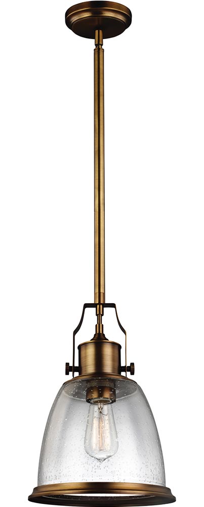 Feiss Hobson 1 Light Medium Pendant Aged Brass With Seeded Glass