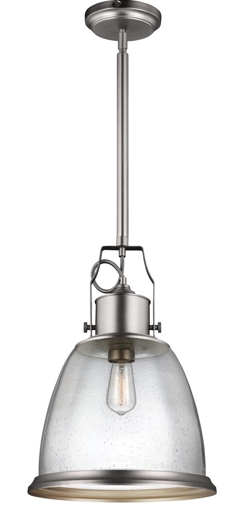 Feiss Hobson 1 Light Large Pendant Satin Nickel With Seeded Glass