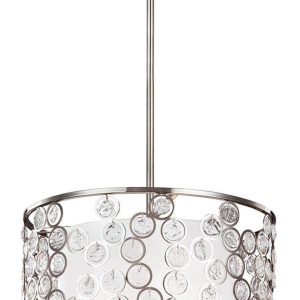 Feiss Lexi 3 Light Ceiling Pendant Crystal Polished Nickel Silk Shade