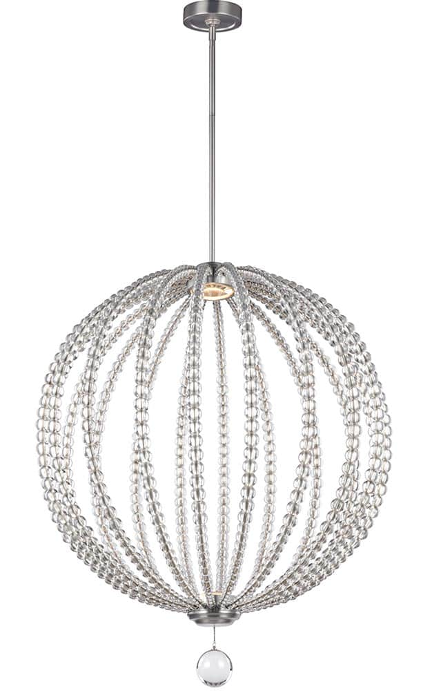 Feiss Oberlin Large Satin Nickel LED Orb Pendant Light Rondure Crystal Beads