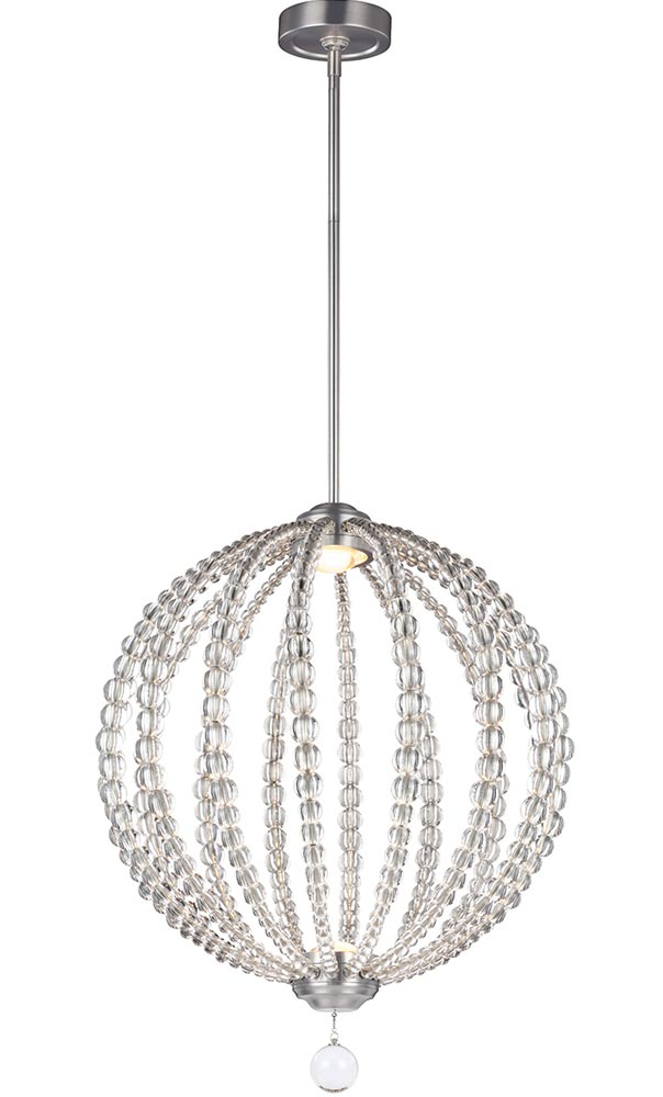 Feiss Oberlin Medium Satin Nickel LED Orb Pendant Light Rondure Crystal Beads