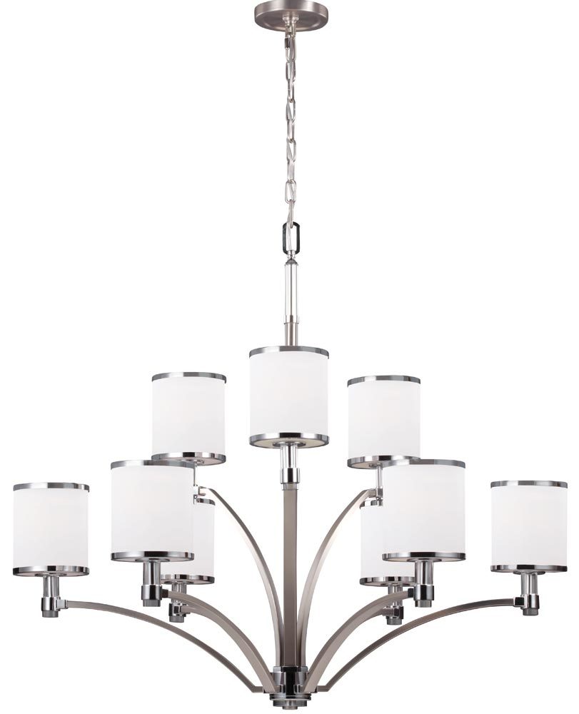 Feiss Prospect Park 9 Light Chandelier Satin Nickel Chrome Opal Glass