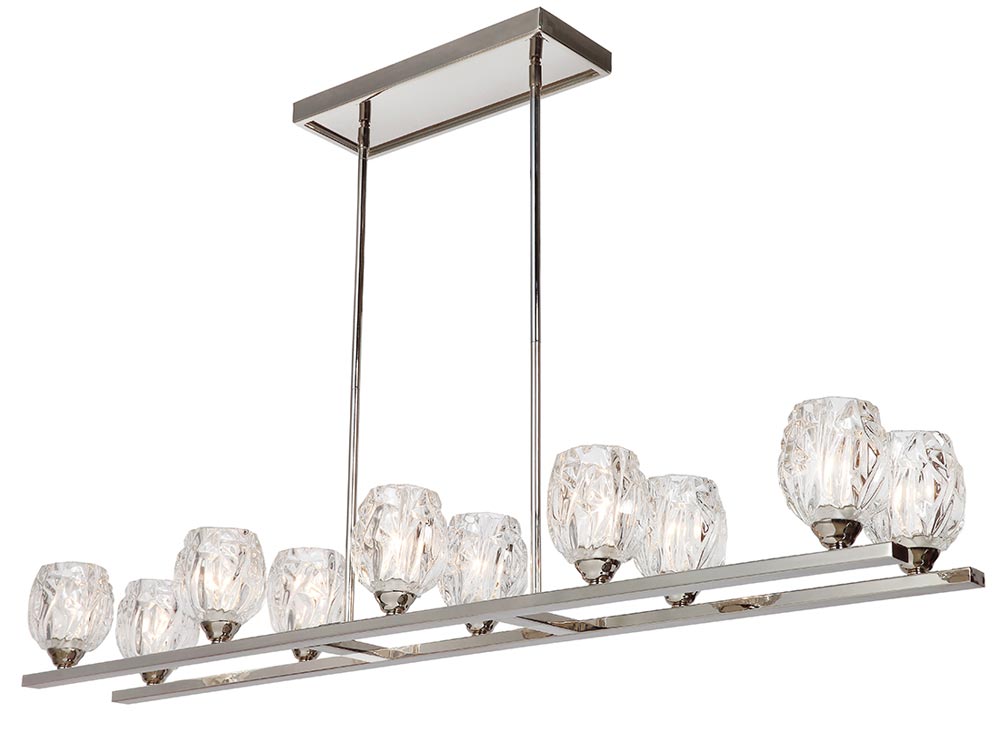 Feiss Rubin 10 Light Island Chandelier Polished Nickel Glass Shades