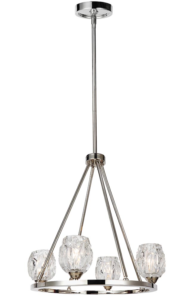 Feiss Rubin 4 Light Modern Chandelier Polished Nickel Glass Shades