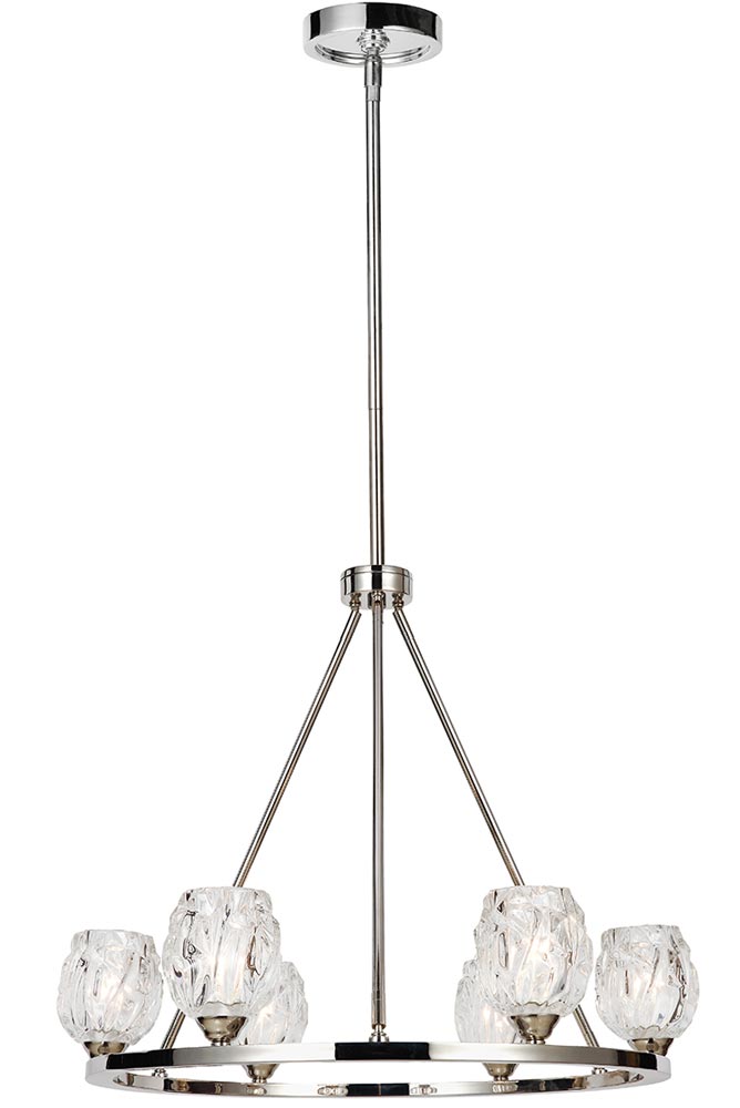 Feiss Rubin 6 Light Modern Chandelier Polished Nickel Glass Shades