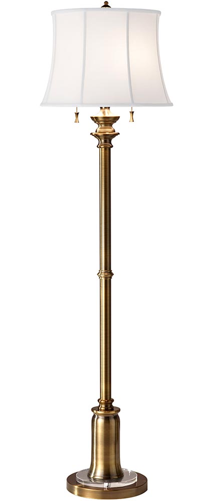 Feiss Stateroom 2 Light Floor Lamp Standard Bali Brass White Shade