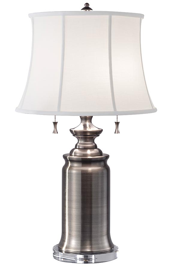 Feiss Stateroom 2 Light Table Lamp Antique Nickel White Shade