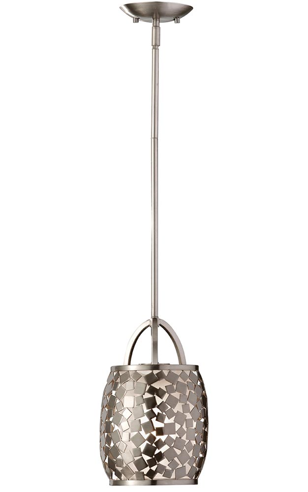 Feiss Zara 1 Light Mini Ceiling Pendant Brushed Steel Organza Fabric