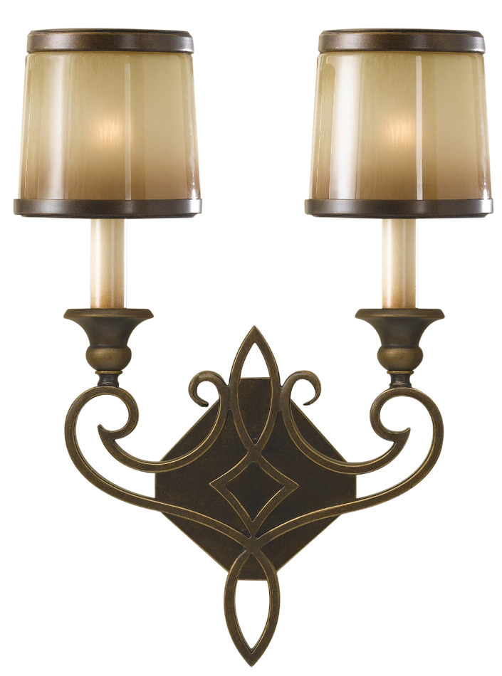 Feiss Justine Astral Bronze 2 Light Wall Light Oak Glass Shades