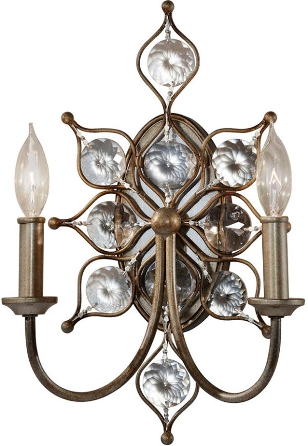Feiss Leila 2 Lamp Crystal Wall Light Burnished Silver